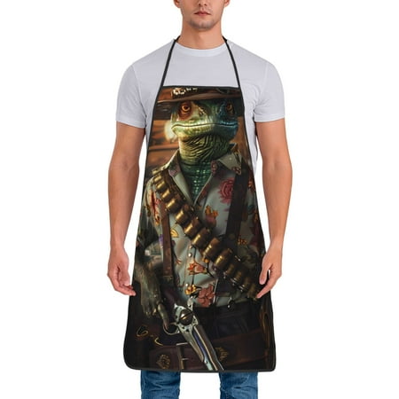 

Junzan Cowboy Iguana Floral Shirt Print Kitchen Cooking Aprons Chef Apron for Men and Women Professional for Cooking Bib Aprons for Kitchen/Crafting/BBQ/Drawing