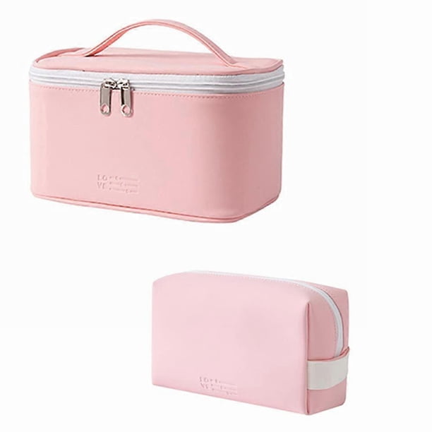 Makeup Bag Cosmetic Bag for Women,2Pcs Portable Travel Bag Large Travel Toiletry Bag Beauty Zipper Organizer for Girls,PU Leather Washable Waterproof