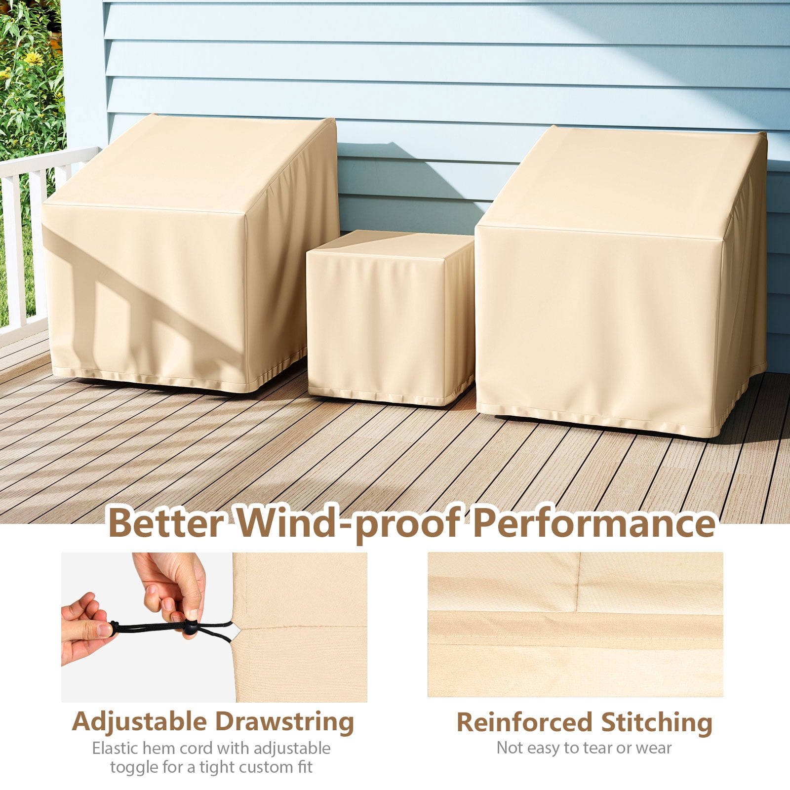 Costway Patio Furniture Covers Waterproof Conversation Covers for 3 PCS Bistro Set