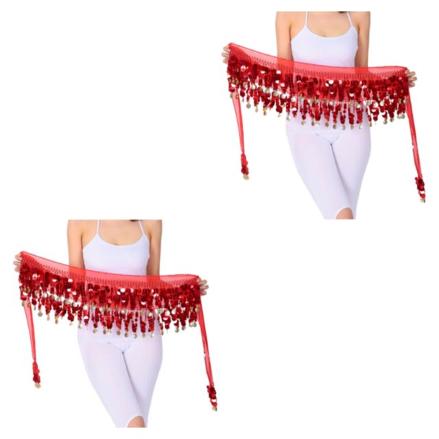Bufanda de cadera Sonducket ligera para danza del vientre color rojo 2Conjunto