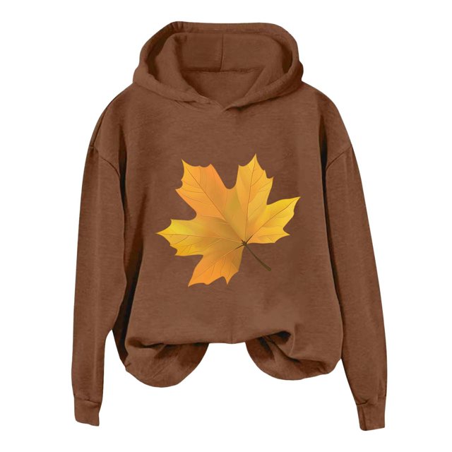 WEAIXIMIUNG Sweatshirts Col Rond Graphique Surdimensionné pour Femmes et Hiver Mode Action de Grâce Jaune Imprimé Feuille d'Érable à Capuche