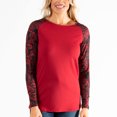 thumbnail image 2 of Womens S/M Red Floral Brushed Jersey Contrast Long Sleeve Top by Howard's, 2 of 4