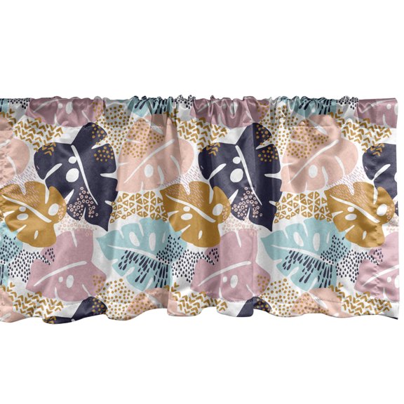 Leaves Window Valance, Pastel Toned Contemporary Monstera Leaves with Scandinavian Style Ornaments, Curtain Valance for Kitchen Bedroom Decor with Rod Pocket, 54" X 12", Multicolor, by Ambesonne