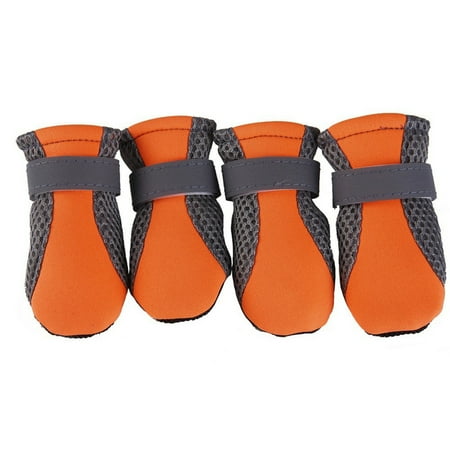 Elquetsk 4 Piece Set Of Pet Dog Shoes with Non Slip Soft Sole Breathable Mesh and Adjustable Strap Boots Pet Supplies Orange