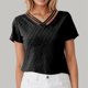 thumbnail image 2 of Camiseta ajustada de manga corta con cuello en V para mujer, elegante y versátil, 2 of 4
