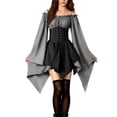 thumbnail image 3 of KICILVS Gothic Dresses for Women Off Shoulder Bell Sleeve Patchwork Corset Waist Layered Flowy Witch Theme Mini Dress Gray, 3 of 4