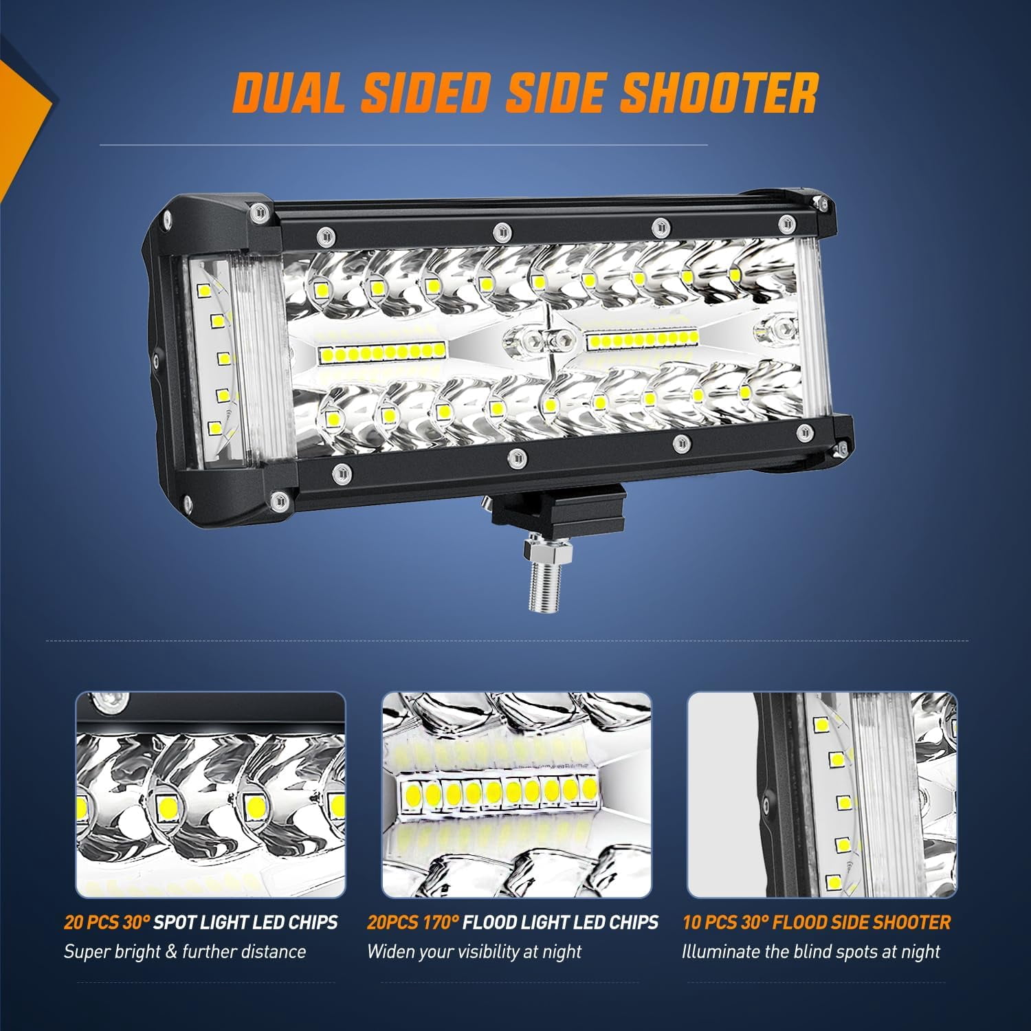 Nilight Side Shooter Light Bar 7 Inch Triple Row Spot Flood Combo Work Off Road Lighting on Truck SUV ATV UTV