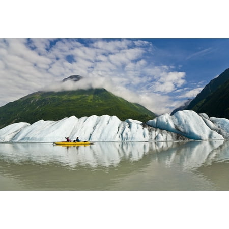 Couple Exploring Valdez Glacier Lake In A Tandem Inflatable Sea Kayak In Prince William Sound Near Valdez Alaska During Summer Stretched Canvas - Michael DeYoung  Design Pics (34 x