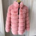 thumbnail image 1 of Chaqueta de piel sintética para mujer, abrigo cálido de invierno con cuello levantado, piel de zorro sintética rosa de 70cm, manga larga, piel esponjosa, novedad de 2022, 1 of 5