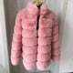 thumbnail image 1 of Chaqueta de piel sintética para mujer, abrigo cálido de invierno con cuello levantado, piel de zorro sintética rosa de 70cm, manga larga, piel esponjosa, novedad de 2022, 1 of 5