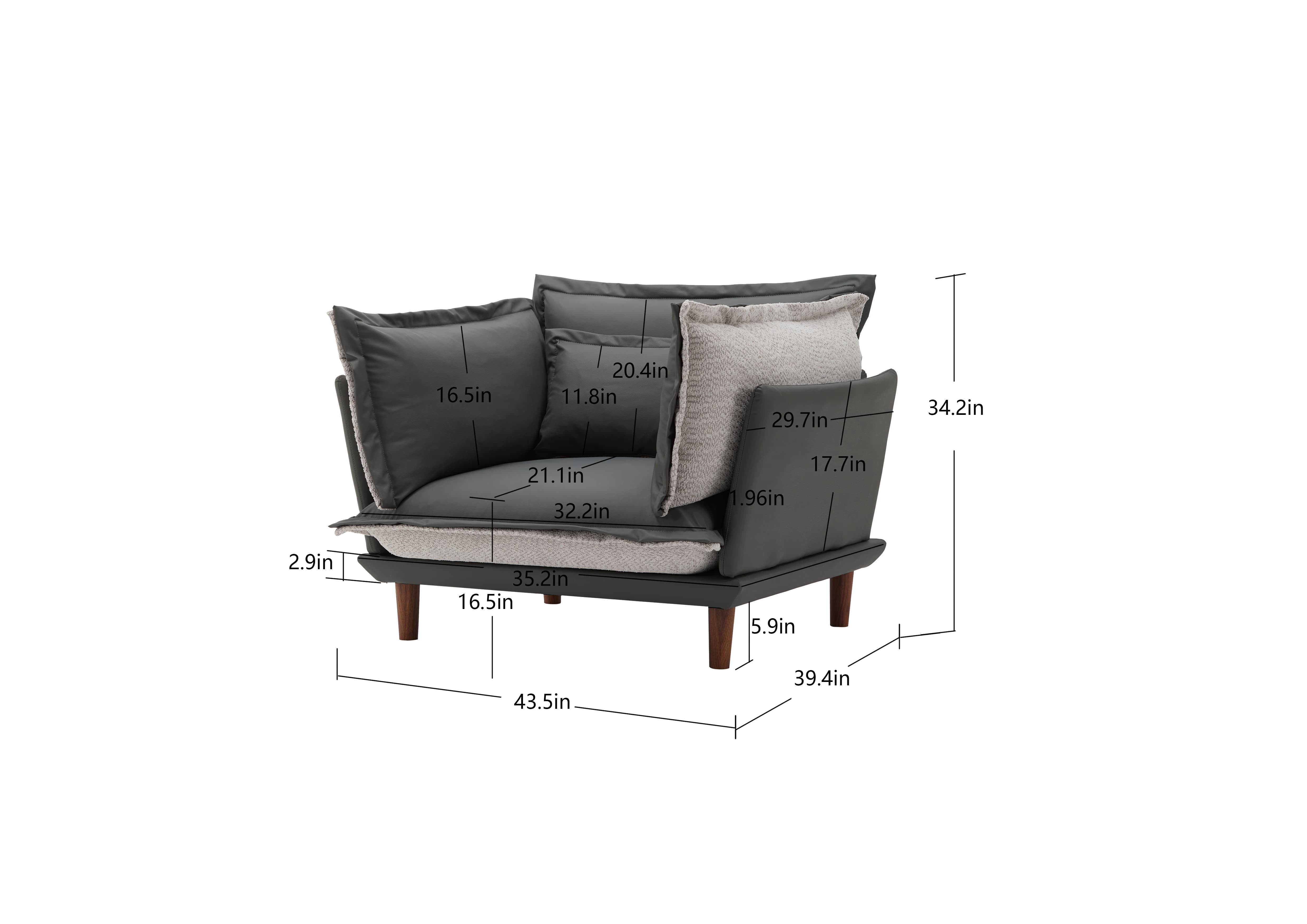 MAYEERTY Modern Style Chenille Oversized Armchair Sofa Lounge Chair for Living Room, Bedroom, Blue Gray