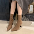 thumbnail image 3 of Womens Brown Suede Fall Boots with Zip, Ankle, Mid Calf, Pointed Toe, Kitten Heel, Dressy, Short Boots, 3 of 12