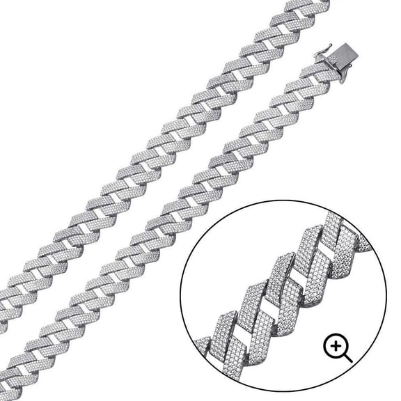 Rhodium Plated 925 Sterling Silver Encrusted Square Miami Cuban Link 17.0mm 22" Jewelry Female