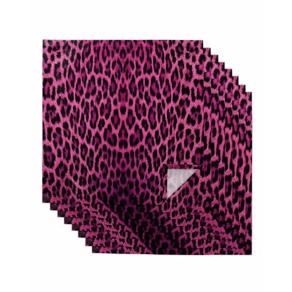 Pink Leopard Print Cloth Napkins Set of 8 Reusable Dinner Napkins, Retro Chic Abstract Animals Texture Cocktail Napkin Washable Table Napkins for Wedding/Holiday Party/Baby Shower 20"x20"