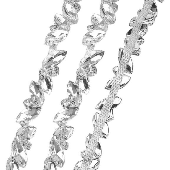 3.3 Yards Rhinestone Applique Trim, Crystal Rhinestone Chain, Quality Sparkling Glass Crystal with Silver Metal Stitching for Clothing, Accessories, DIY Crafts, Custom Embellishments