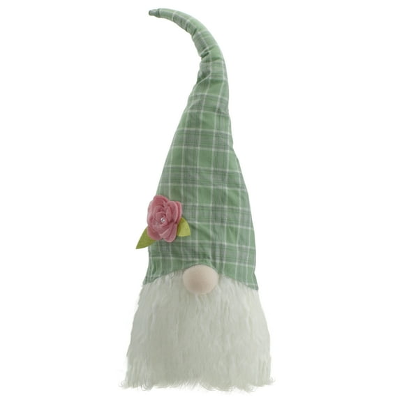 Floral Spring Plaid Gnome Head Decoration - 20" - Green and White