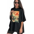 thumbnail image 3 of Plus Size Shirt for Women Black Tops for Women Short Sleeves Shirt for Women Chinese Landscape6 T Shirt Crewneck Shirt for Women 5XL, 3 of 5