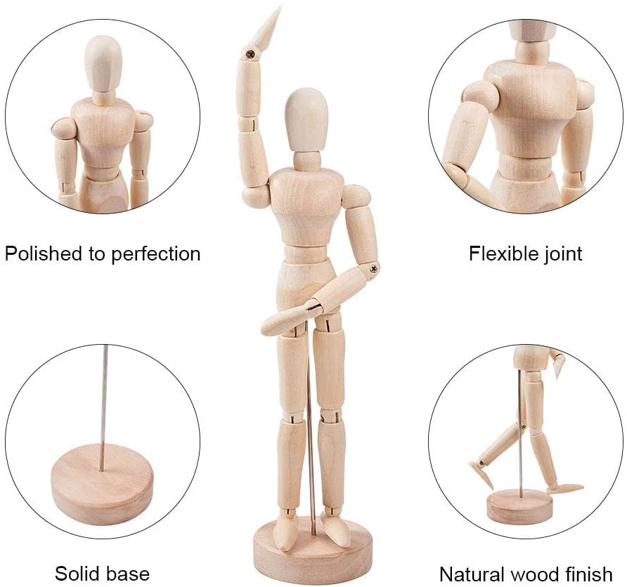 4 Pcs Wooden Artist Drawing Articulated Manikin Blockhead, Flexible Wooden Doll Human Figure Puppet Model for Sketch Charcoal Home Office Desk Decoration Gift