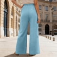 thumbnail image 7 of Trendy Drawstring Elastic Waist Pants for Women Solid Color Loose Fit Casual Summer Wide Leg Trousers Sky Blue M, 7 of 7
