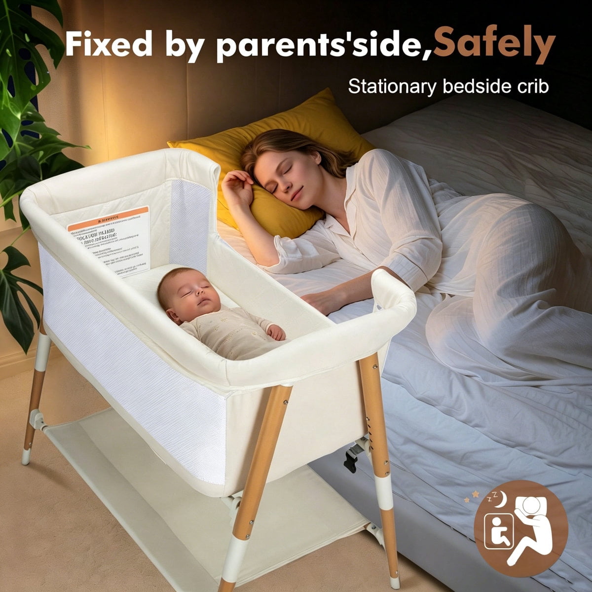 3 in 1 Bassinet for Baby & Newborn,Infant Bedside Sleeper Crib W/4 Wheels,Adjustable 5 Height,Mattress,Mosquito Net,Basket,Carry Bag,White