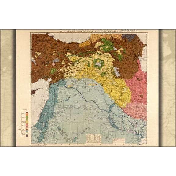 24"x36" Gallery Poster, ethnographic Map e turkey Syria w Persia 1910