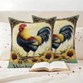 thumbnail image 3 of Vintage Rooster Pillow Covers 2 Pack Welcome Farmhouse Sunflower Animal Rustic Country Pillowcase Waterproof Outdoor Throw Pillow Cover for Patio Garden Square Cushion 16”x16”, 3 of 9