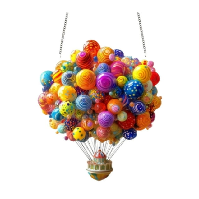 2d globos de aire caliente plano adorno colgante acrílico 18x20 cm con cadena de metal para patio de jardín