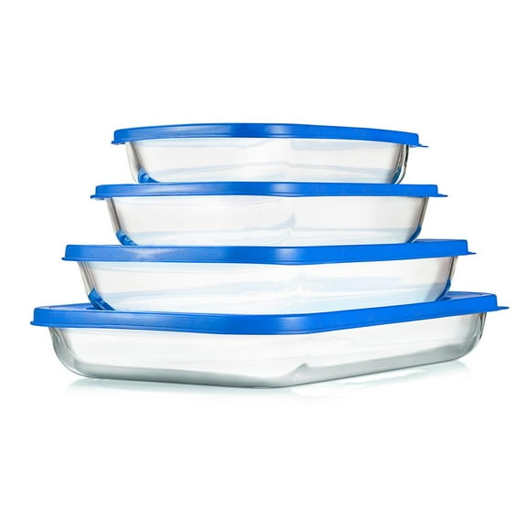 NutriChef 4 Sets Glass Bakeware - High Borosilicate Rectangular Glass Baking Dish w/ Blue