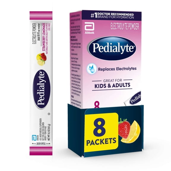 Pedialyte Electrolyte Powder, Strawberry Lemonade, 8 Powder Packets