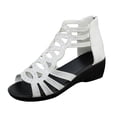 thumbnail image 6 of Rokment Vintage Glitter Rhinestones Wedge Gladiator Sandals for Women Boho Casual Leather Hollow Out Mid Heels Beach Summer Dressy Sandals with Back Zipper White Size 6, 6 of 7