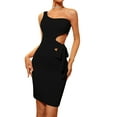 thumbnail image 5 of Biekopu Women Mini Dress Solid Color Oblique Shoulder Cutout Tie-Up Sleeveless Backless Party Dress, 5 of 8