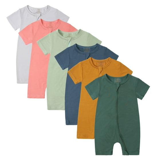 Emy Dola Baby Boys Girls Bamboo Viscose Pajamas 2 Way Zipper Short Sleeve Romper Jumpsuit Solid Sleeper and Play 3-24 Months