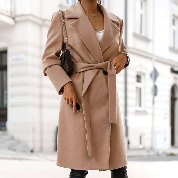 jsaierl Women Trench Coat Long Sleeve Pea Coat Open Front