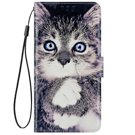 Hpory for For Huawei P Smart 2019/Honor 10 Lite Fork Hand White Claw Cat Painted Leather Case with Lanyard