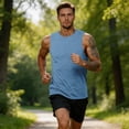 thumbnail image 5 of Sleeveless Shirts for Men Workout Tank Top Cotton Gym Muscle Shirt Moisture Wicking Athletic Summer Sleeveless Top Blue 3XL, 5 of 6