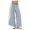 thumbnail image 2 of Womens Summer Casual Striped Wide Leg Lounge Pants Elastic Waist Palazzo Trousers Lace Trim Cropped Slacks Blue XL, 2 of 7