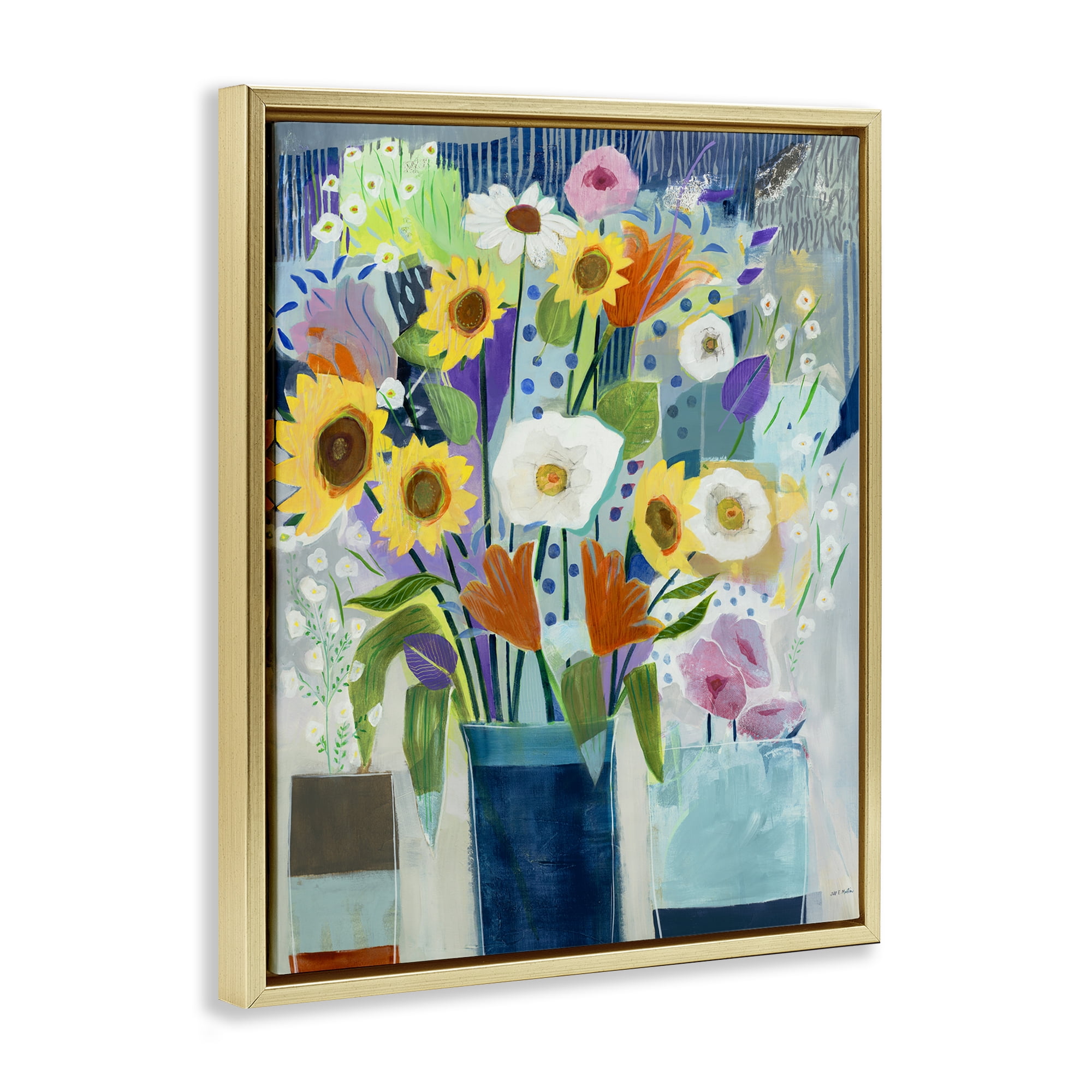 Stupell Industries Bright Sunflowers & Blooms Plants & Flowers Painting Gold Floater Framed Canvas Art Print Wall Art, 25 x 31