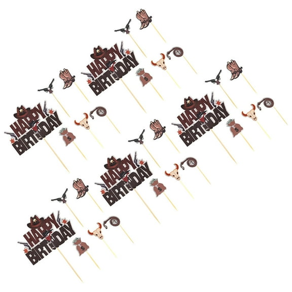 UNOMOR 30pcs Cow Cupcake Toppers Western Cake Toppers Decoration for Kids Birthday Party
