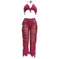 thumbnail image 4 of Liacowi 2PCS Women Sexy Crochet Bikini Cover Up Knit Tassel Halter Crop Top+Hollow Out Pants Sets Summer Beachwear, 4 of 6
