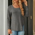 thumbnail image 4 of ZyeKqe Square Neck Tops for Women Long Sleeve Shirts Side Split Dressy Casual Blouses Loose Fitted Spring Top, 4 of 6