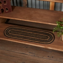 VHC Brands Farmhouse Primitive Jute Black Striped Stair Tread Oval Latex Floor Decor 8.5"x27"