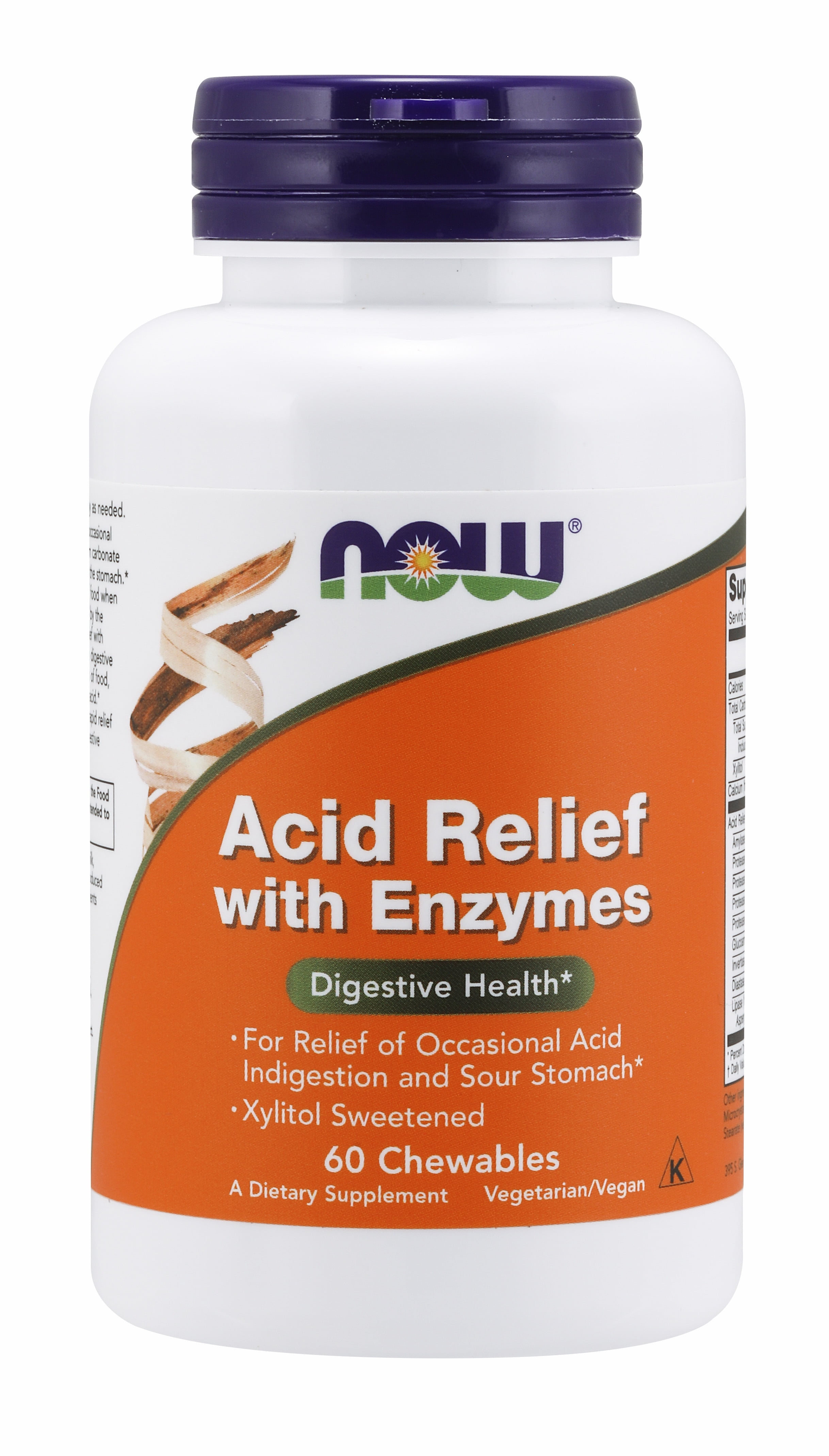 NOW Supplements, Acid Relief with Enzymes, Xylitol Sweetened, Digestive
