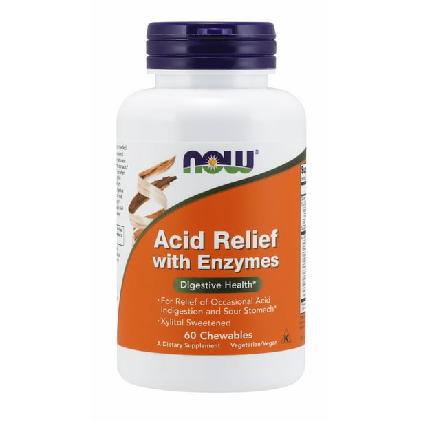 NOW Supplements, Acid Relief with Enzymes, Xylitol Sweetened, Digestive Health*, 60 Chewables