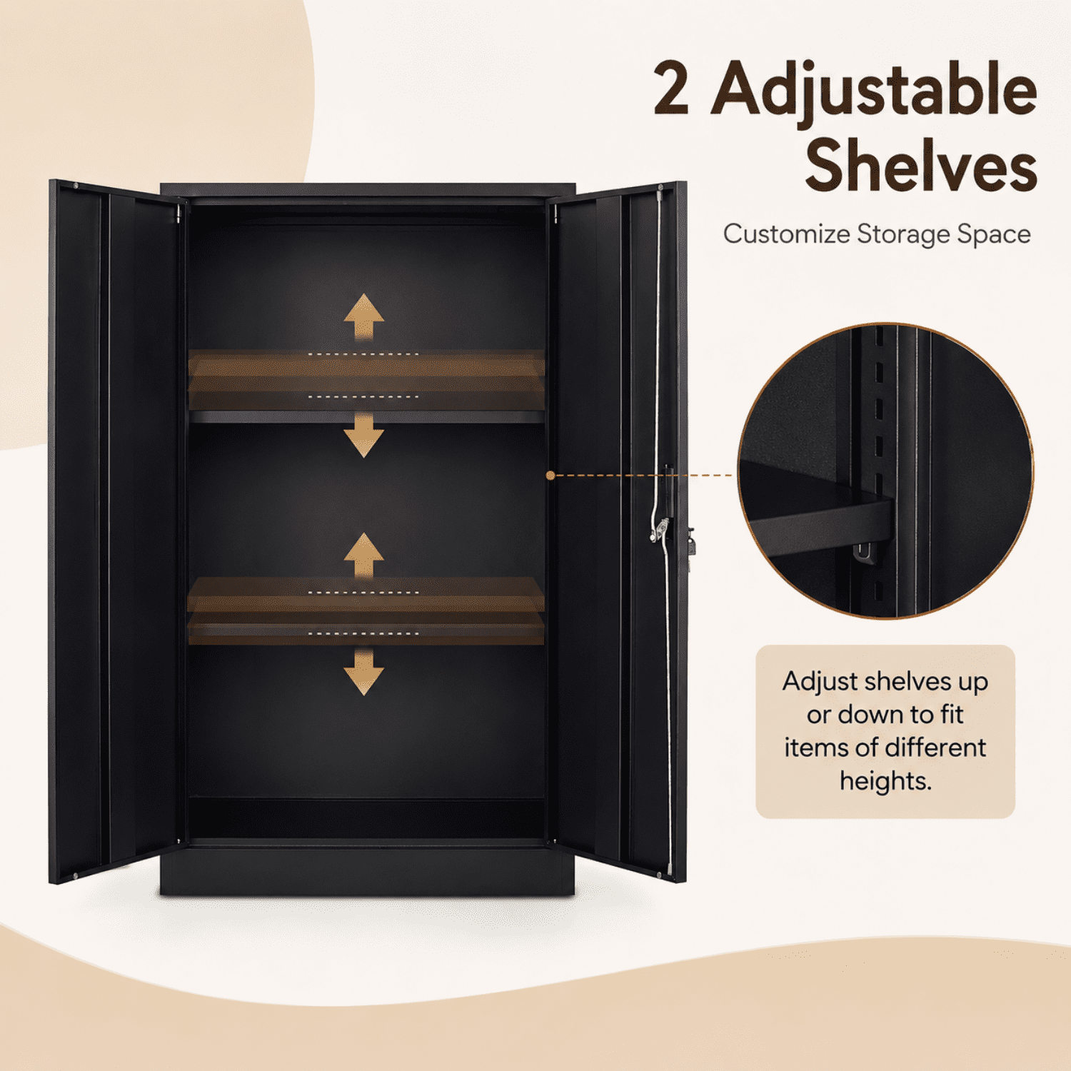 Miniyam Foldable Storage Cabinet with Doors, Handle Lock and Adjustable Shelves for Home Office