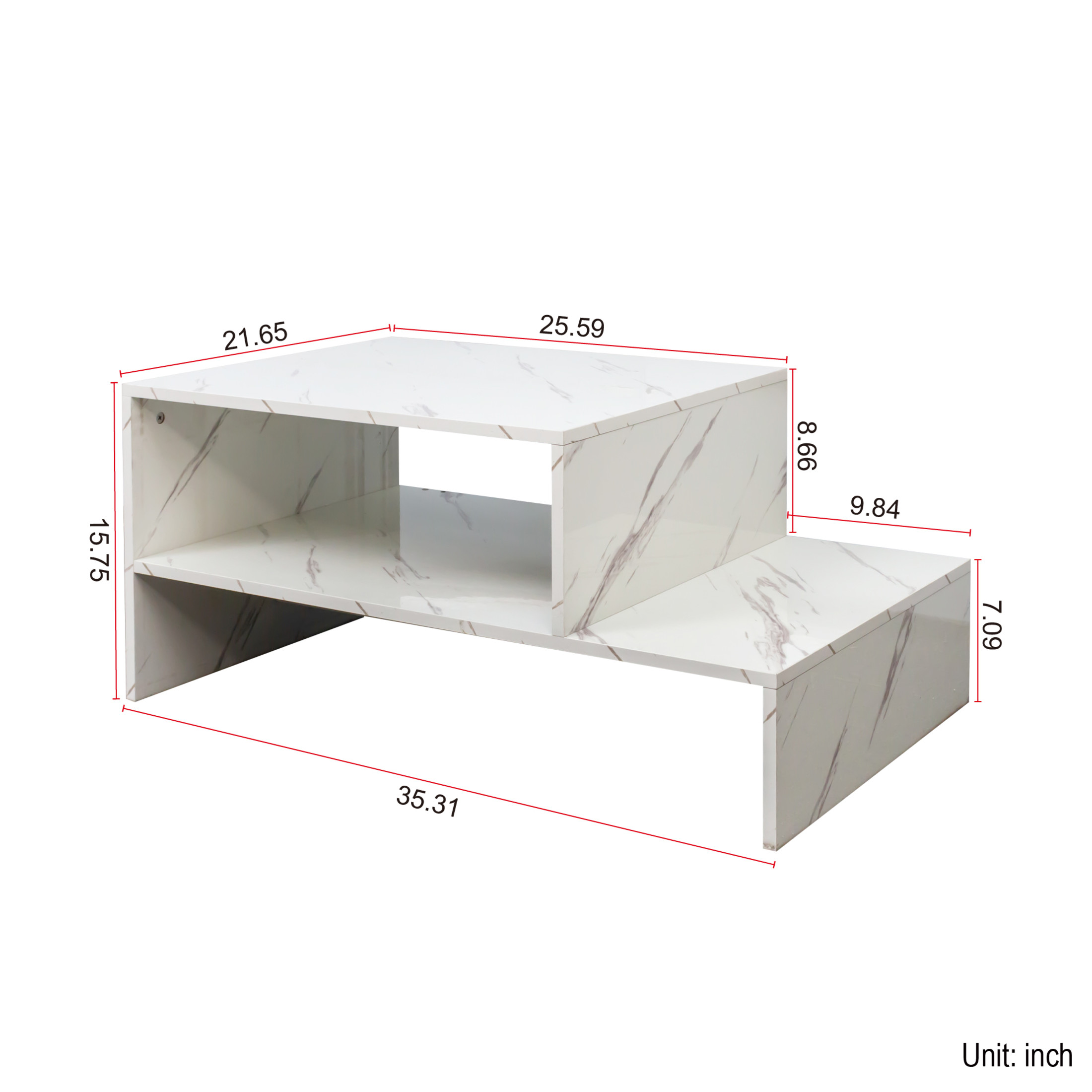 Noble House Arlyn 35.4" Architectural Coffee Table, Open Storage Shelves, Wooden Living Room Tea Table, White