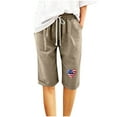 thumbnail image 2 of CFLVAEK Fourth of July Shorts for Women Cotton Linen Drawstring High Waisted Bermuda Shorts with Pockets Independence Day Shorts M, 2 of 4