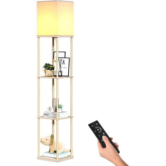 ZXNYH Floor Lamp with Shelves, Modern Square Standing Lamp with 3 Color Temperature Bulb, Corner Display Bookshelf Lamp for Living Room and Bedroom(Black)