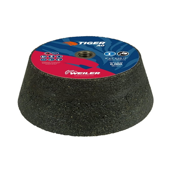 Weiler 68359 Tiger AO Type 11 Flaring Cup Wheel, A16-Q, 6/4-3/4 x 2 x 5/8-11, Rim 1.5", Back 3/4", Pack of 5