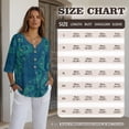 thumbnail image 7 of Xoenoiee Peacock Feathers Print Womens Tops Dressy 3/4 Length Sleeve Henley V Neck Button Down Shirts Pleated Gauze Blouses Plus Size, XL, 7 of 7