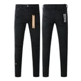 thumbnail image 2 of Men's Black Distressed Skinny Jeans, Ripped Patch Repair Slim Fit Stretch Denim Pants, Streetwear Casual Fashion Jeans for Men, 2 of 3